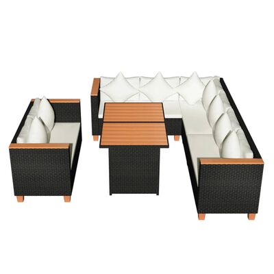 vidaXL 5 Piece Garden Lounge Set with Cushions Poly Rattan Black