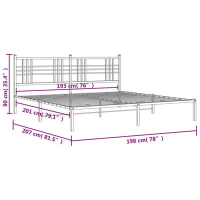 vidaXL Metal Bed Frame without Mattress with Headboard Black 193x203 cm