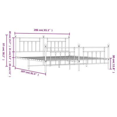 vidaXL Metal Bed Frame without Mattress with Footboard White 200x200 cm