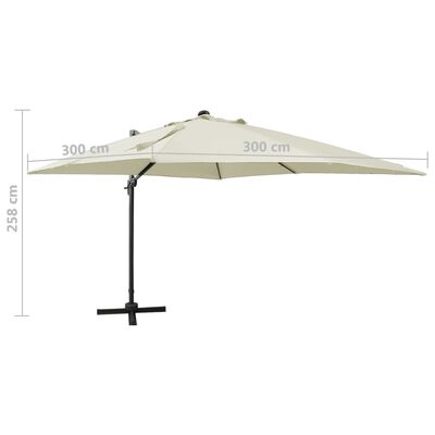 vidaXL Cantilever Garden Parasol with Pole and LED Lights Sand 300 cm