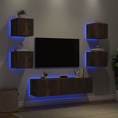 vidaXL 6 Piece TV Wall Units with LED Smoked Oak Engineered Wood