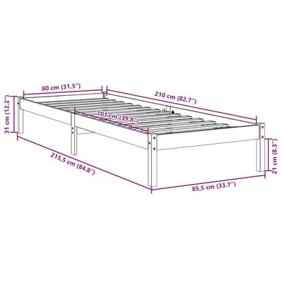 vidaXL Extra Long Bed Frame without Mattress 80x210 cm Solid Wood Pine