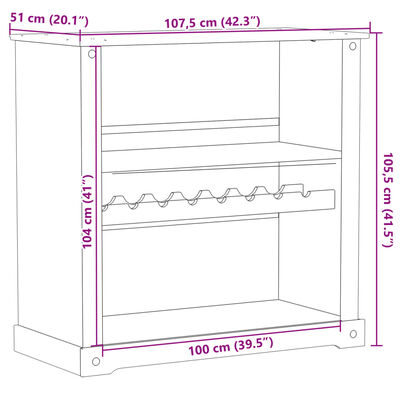 vidaXL Wine Cabinet Corona 107.5x51x105.5 cm Solid Wood Pine