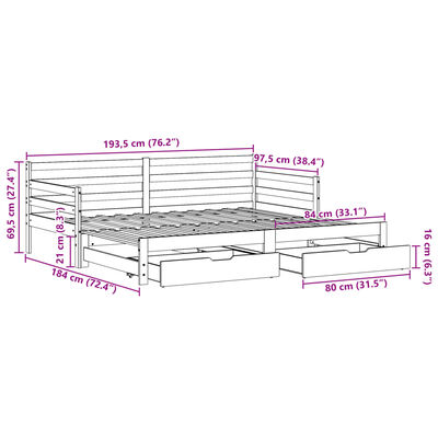 vidaXL Daybed with Trundle and Drawers without Mattress White 90x190 cm Single