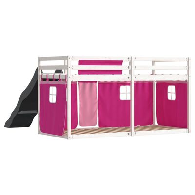 vidaXL Bunk Bed without Mattress with Slide and Curtains Pink 80x200 cm