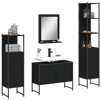 vidaXL 4 Piece Bathroom Cabinet Set Black Engineered Wood