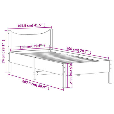 vidaXL Bed Frame without Mattress Wax Brown 100x200 cm Solid Wood Pine