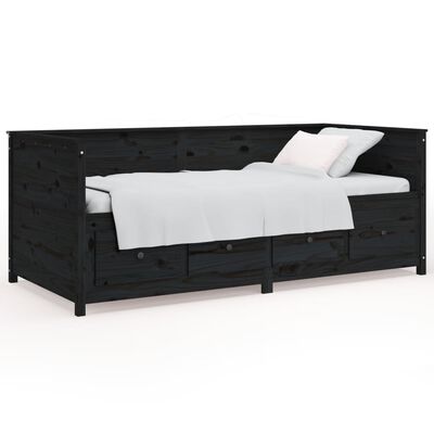 vidaXL Day Bed without Mattress Black 75x190 cm Small Single Solid Wood Pine