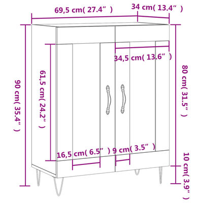 vidaXL Sideboard High Gloss White 69.5x34x90 cm Engineered Wood