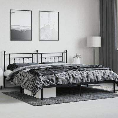 vidaXL Metal Bed Frame without Mattress with Headboard Black 193x203 cm