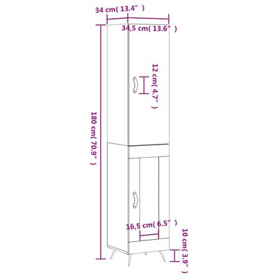 vidaXL Highboard Concrete Grey 34.5x34x180 cm Engineered Wood