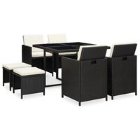 vidaXL 9 Piece Outdoor Dining Set with Cushions Poly Rattan Black