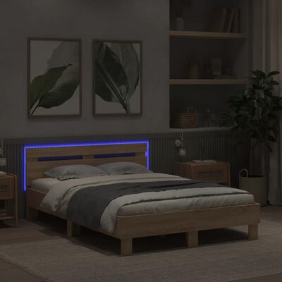 vidaXL Bed Frame with LED without Mattress Sonoma Oak 120x200 cm