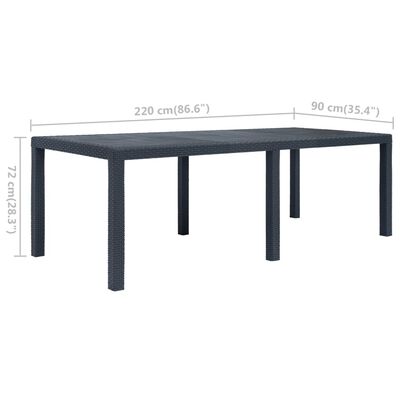 vidaXL Garden Table Anthracite 220x90x72 cm Plastic Rattan Look