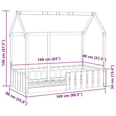 vidaXL Kids' House Bed Frame without Mattress White 80x160 cm