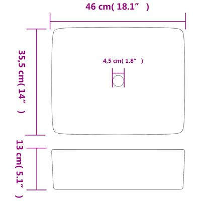 vidaXL Countertop Basin Multicolour Rectangular 46x35.5x13 cm Ceramic