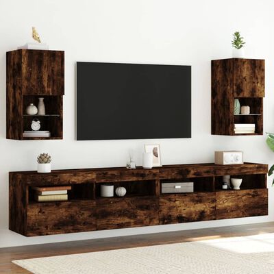 vidaXL TV Cabinets with LED Lights 2 pcs Smoked Oak 30.5x30x60 cm