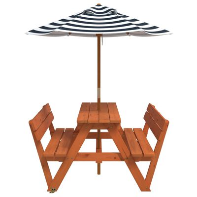 vidaXL Picnic Table for 4 Kids with Umbrella Solid Wood Fir