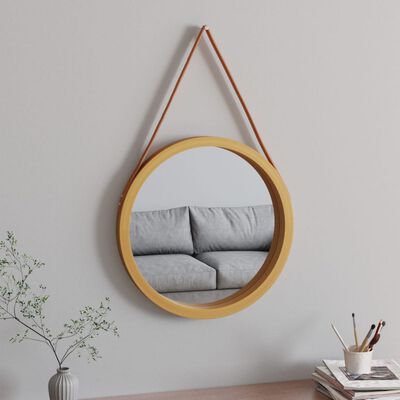 vidaXL Wall Mirror with Strap Gold Ø 55 cm