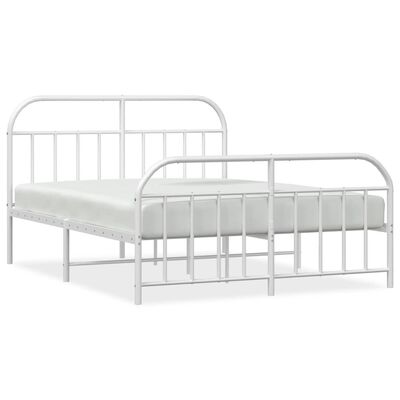 vidaXL Metal Bed Frame without Mattress with Footboard White 140x190 cm