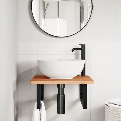 vidaXL Basin Shelf Wall Mounted Steel and Solid Wood Beech