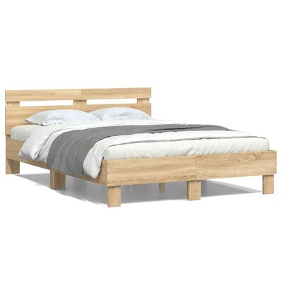 vidaXL Bed Frame with LED without Mattress Sonoma Oak 135x190 cm Double