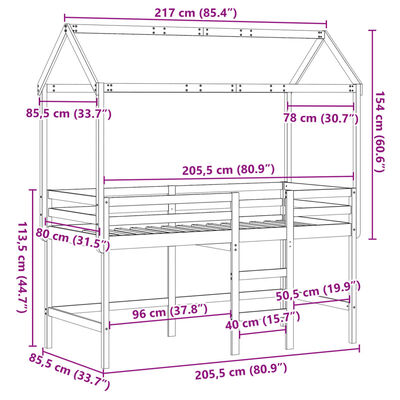 vidaXL Loft Bed with Ladder and Roof without Mattress White 80x200 cm