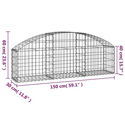 vidaXL Arched Gabion Basket 150x30x40/60 cm Galvanised Iron