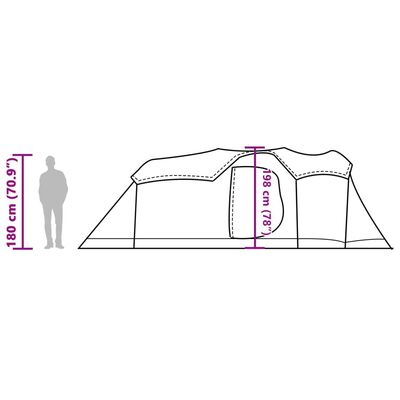 vidaXL Family Tent Tunnel 8-Person Grey and Orange Waterproof