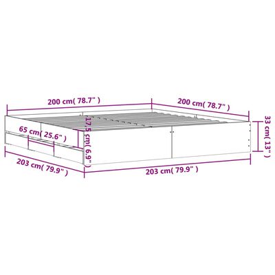 vidaXL Bed Frame with Drawers without Mattress Grey Sonoma 200x200 cm