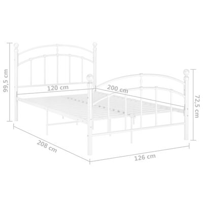 vidaXL Bed Frame without Mattress White Metal 120x200 cm