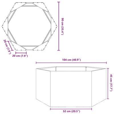 vidaXL Garden Planter Black Hexagon 104x90x45 cm Steel