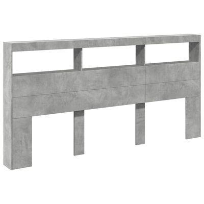 vidaXL Headboard Cabinet with LED Concrete Grey 200x17x102 cm