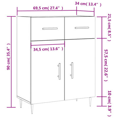 vidaXL Sideboard White 69.5x34x90 cm Engineered Wood