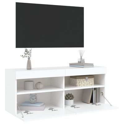 vidaXL TV Wall Cabinet with LED Lights White 100x30x40 cm