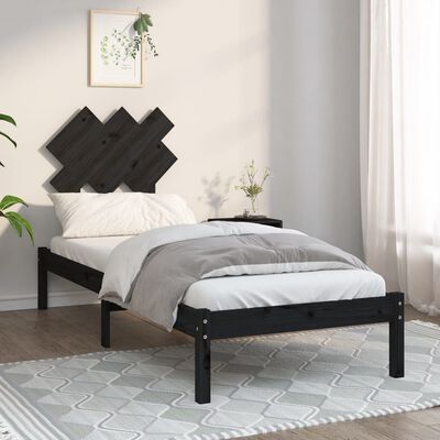 vidaXL Bed Frame without Mattress Black 75x190 cm Small Single Solid Wood