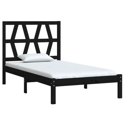 vidaXL Bed Frame without Mattress Black Solid Wood Small Single