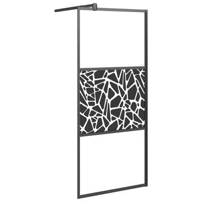 vidaXL Walk-in Shower Wall with Shelf Black 90x195 cm ESG Glass&Aluminium