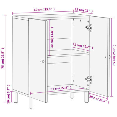 vidaXL Side Cabinet Black 60x33x75 cm Solid Wood Mango