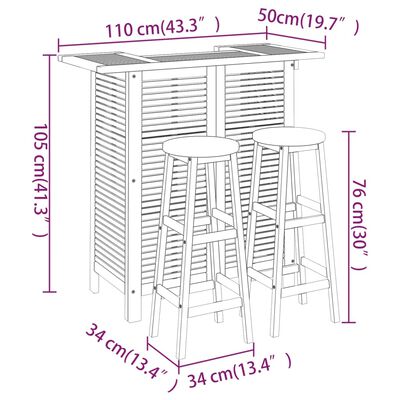 vidaXL 3 Piece Garden Bar Set Solid Wood Acacia