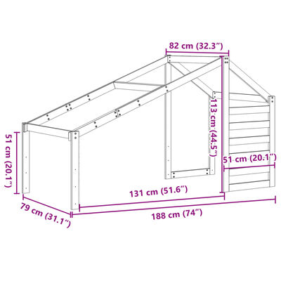 vidaXL Kids' Bed Roof Wax Brown 188x82x113 cm Solid Wood Pine