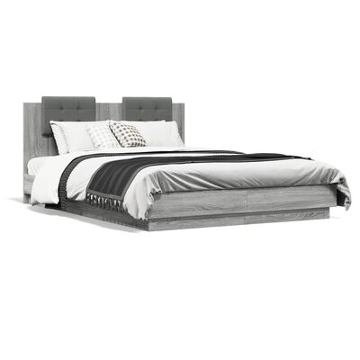 vidaXL Bed Frame with LED without Mattress Grey Sonoma 140x200 cm