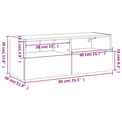 vidaXL TV Wall Cabinet Grey Sonoma 80x30x30 cm Engineered Wood