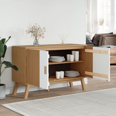 vidaXL Sideboard OLDEN White and Brown 114x43x73.5 cm Solid Wood Pine