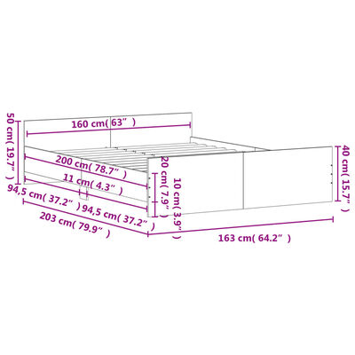 vidaXL Bed Frame without Mattress Grey Sonoma 160x200 cm