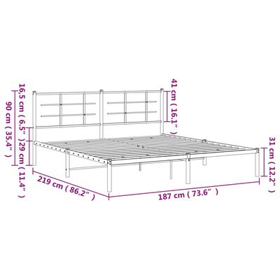 vidaXL Metal Bed Frame without Mattress with Headboard White 183x213 cm