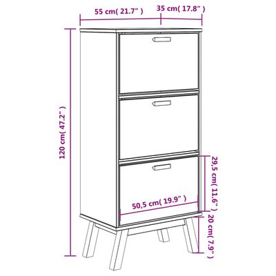 vidaXL Shoe Cabinet OLDEN White and Brown 55x35x120cm Solid Wood Pine