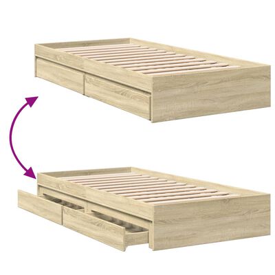 vidaXL Bed Frame with Drawers without Mattress Sonoma Oak 75x190 cm Small Single