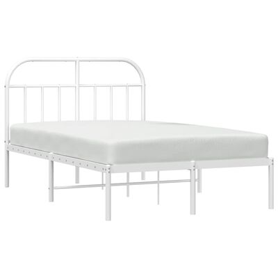 vidaXL Metal Bed Frame without Mattress with Headboard White 135x190 cm Double