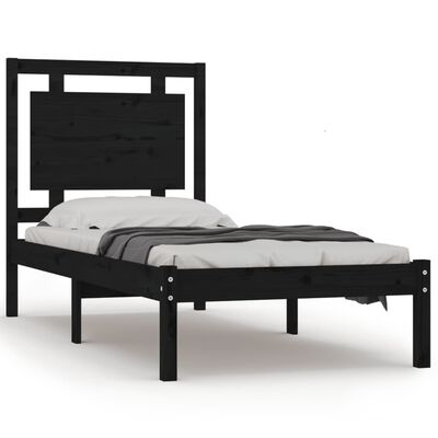 vidaXL Bed Frame without Mattress Black 90x190 cm Single Solid Wood